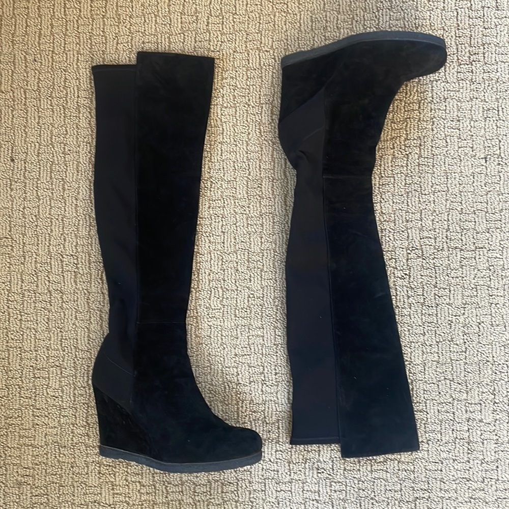 Stuart Weitzman Black Suede Wedge Knee High Boots